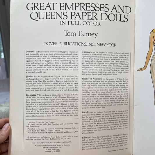 Tom Tierney 1982 Great Empresses & Queens Paper Dolls Book Uncut Vintage Fashion