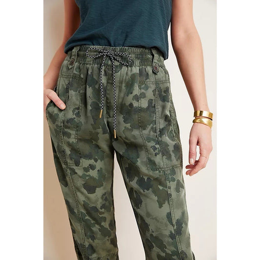 Anthropologie XS/30 Leda Utility Jogger Pants Green Camo Drawstring Comfort