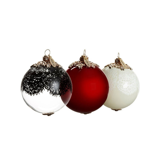 Jason Wu 3 Glass Christmas Ornaments Luxury Designer Red Black White Gold Lace