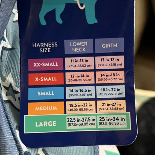 NEW Top Paw (L) Unisex Blue Stars Dog Puppy Adjustable Harness For Pullers