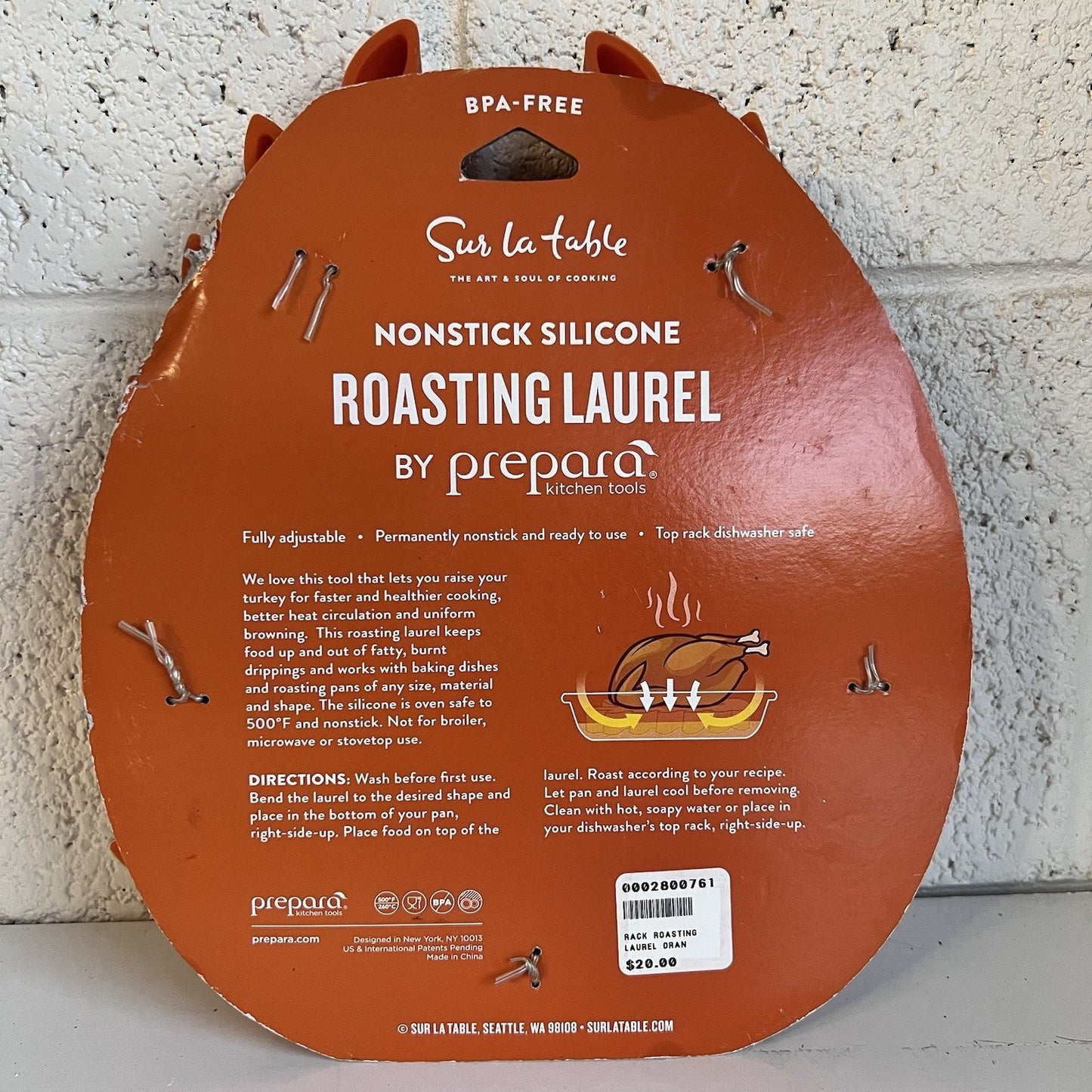 NEW Roasting Rack Laurel Food Safe Silicone Nonstick Orange Prepara Sur La Table