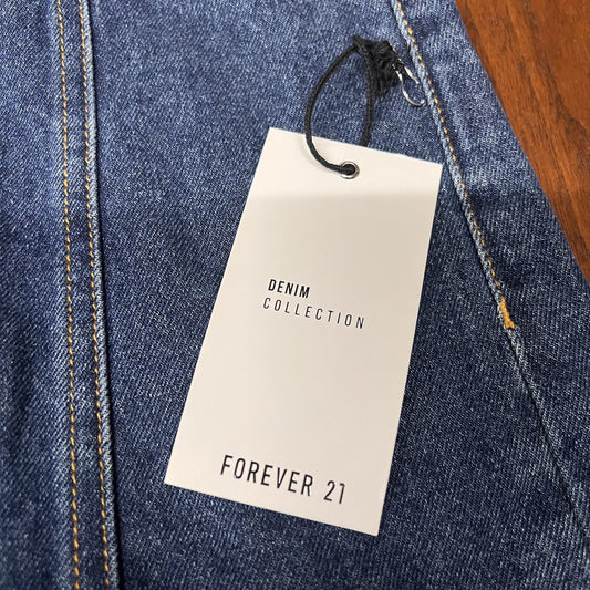 NWT Forever 21 Denim Blue Jean A-Line Mini Skirt Small 28” Button Up Dark Wash