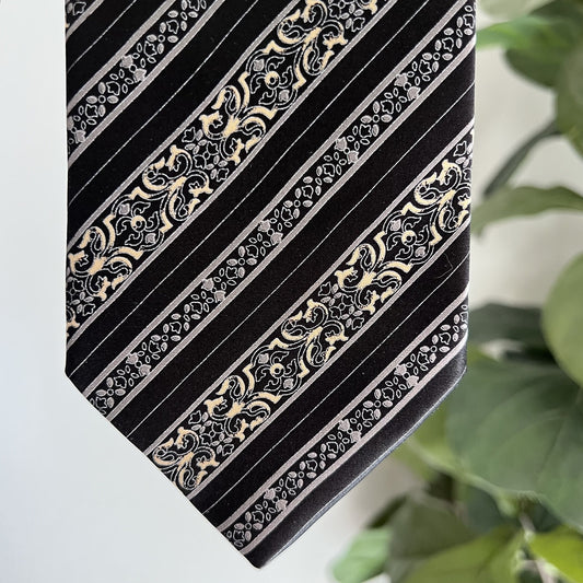 BRIONI Long Handmade 100% Silk Italian Designer Tie Black Silver Classic Rep Tie