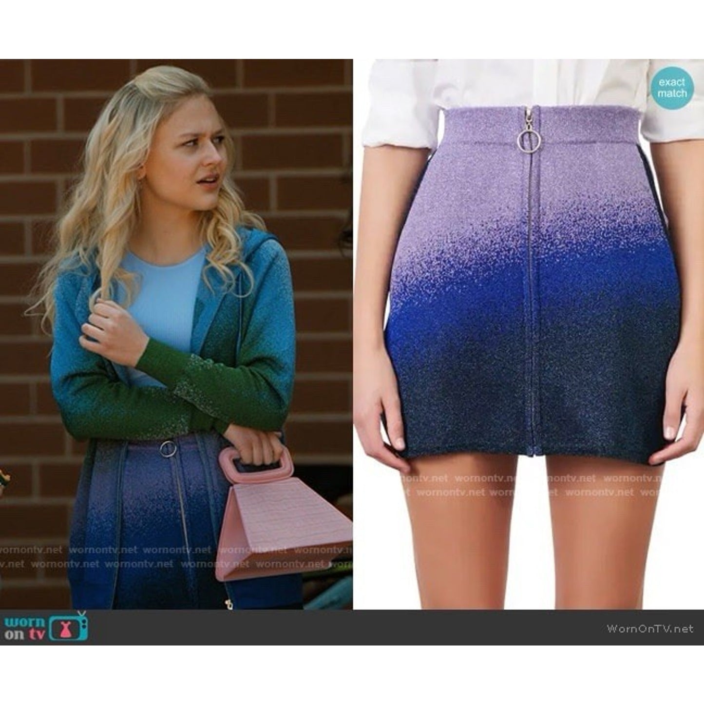 maje Miniskirt Purple Blue Ombré Going Out Metallic Shimmer Sparkle Zip Up Party