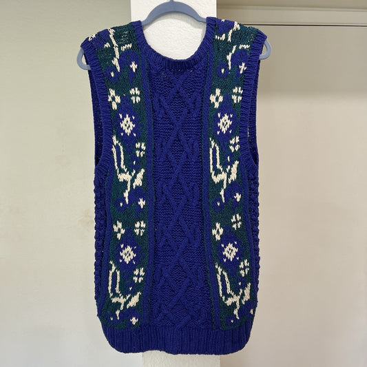 90s Oversized (S) Longline Vest Cable Knit Silk Blend Slouchy Grandpa Preppy