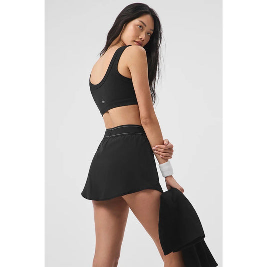 ALO YOGA Wellness Bra (S) Ribbed Black Crop Wide Strap Full Coverage Cups