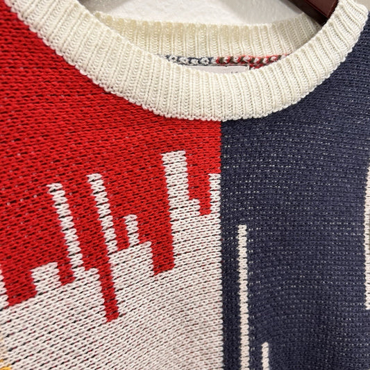 Retro Vibe Unisex Knit Sweater (S) Colorblock Teacher Grandpa 90s Dad Crew Neck