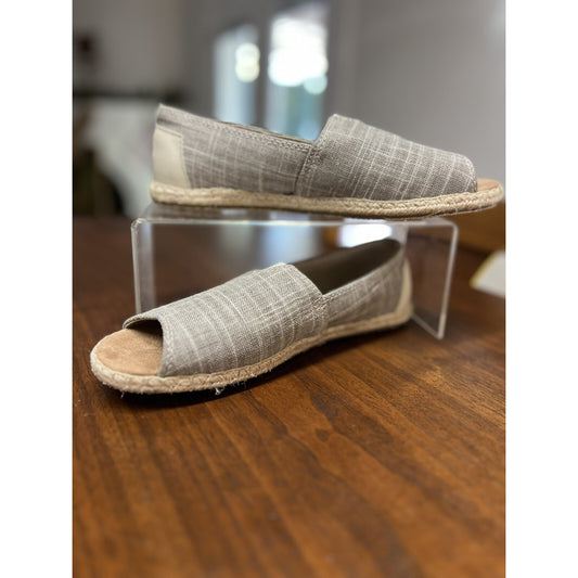 TOM'S Alpargata Beige Open Toe Flats Jute Espadrille Shoes Women's Size 8W