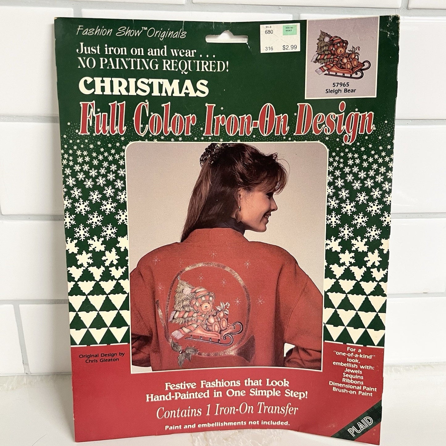 VTG Iron On Transfer Christmas Ugly Sweater Sleigh Bear Retro Holiday Tacky 80s