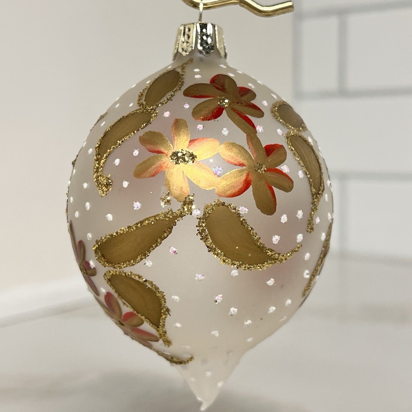 Vintage Retro Commodore Hand Painted Glass Christmas Ornaments Gold w Glitter
