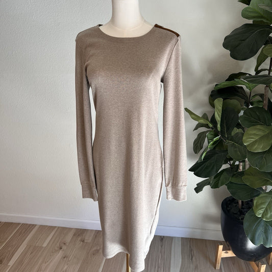 Ralph Lauren Black Label (S) Suede Elbow Patch Long Sleeve Sweater Dress Luxury
