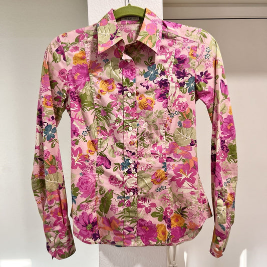 ETRO Milano Italian Women’s Button Down Shirt XS 38 Pink Floral Luxury Designer