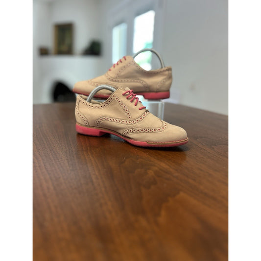 Cole Haan Women Gramercy Leather Wingtip Brogue Oxford Shoes Beige Pink Size 6.5