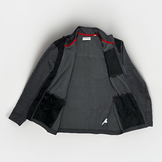 Orvis Mens Fleece Soft Shell Jacket (L) Black/Gray Full Zip Outdoor Mesh Bonded