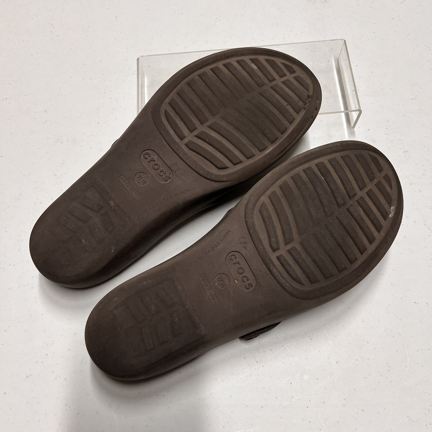 Crocs Patricia Women 10W Wedge Sandal Brown Rubber Slide Slip On Comfort Strappy