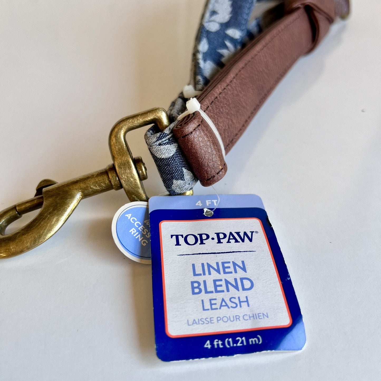 NEW Unisex Top Paw 4 Ft Leash Blue Floral Denim Linen Leather Handle Dog Puppy