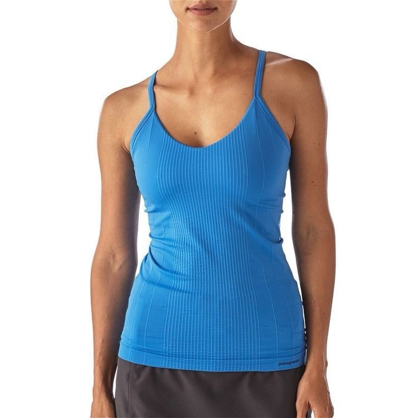 Patagonia Medium Women Tank Top Ribbed Strappy Blue Stretch Shelf Bra Outdoor