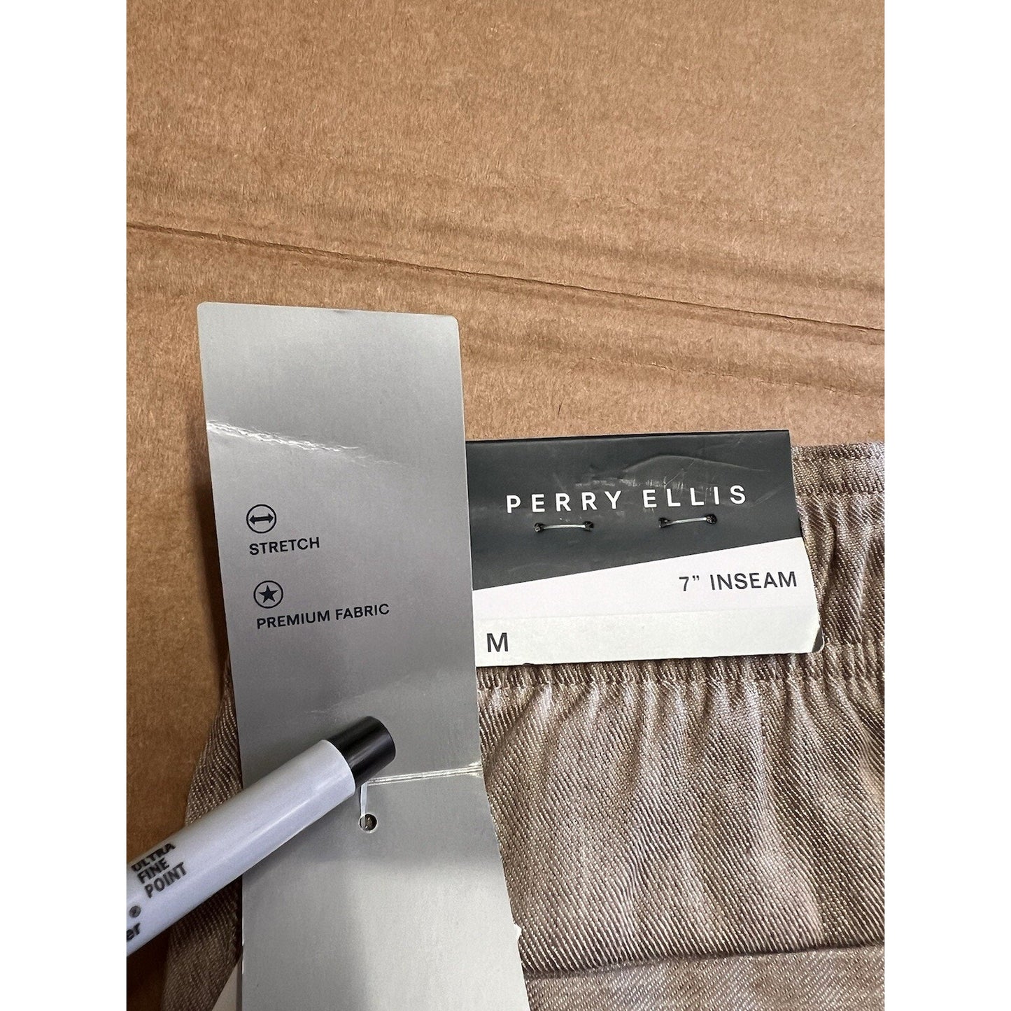 NWT Perry Ellis Women Linen Short 32” Med 7” Inseam High Rise Stretch Tan Preppy