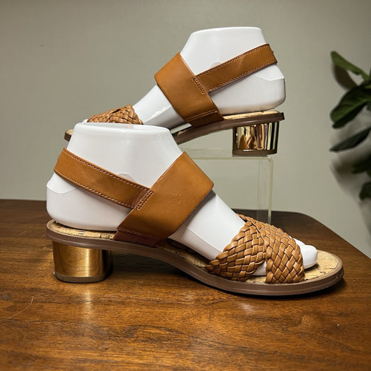 7M Sam Edelman Teena Woven Boho Brown Faux Leather Slingback Sandal Ankle Strap