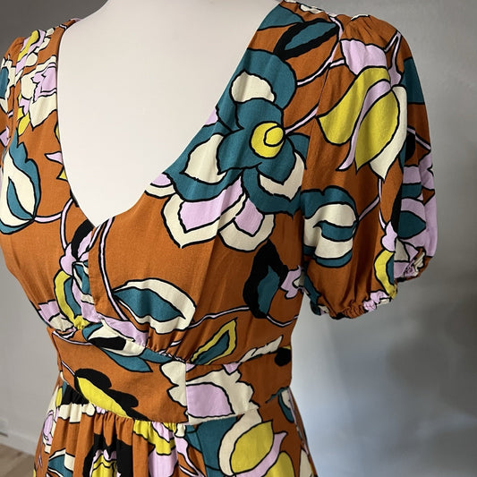 ModCloth (M) Savor The Statement Retro Floral Maxi Dress Vintage Empire Waist