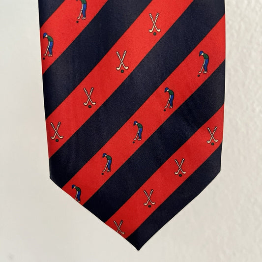 Rene Chagal Handmade Tie Men’s Golfer Necktie Red Black Repp Striped