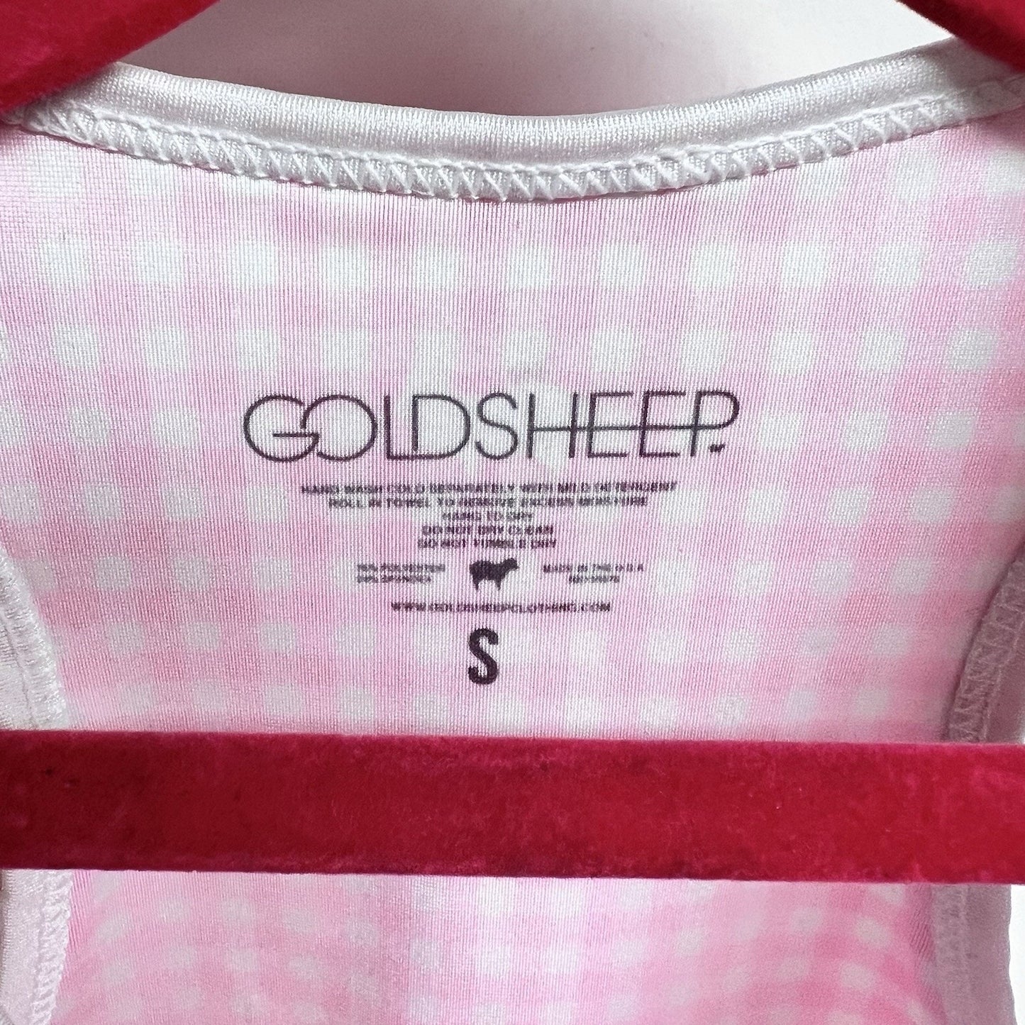 Goldsheep Sports Bra (S) Neon Pink Plaid Gingham Racerback No Pads Girly