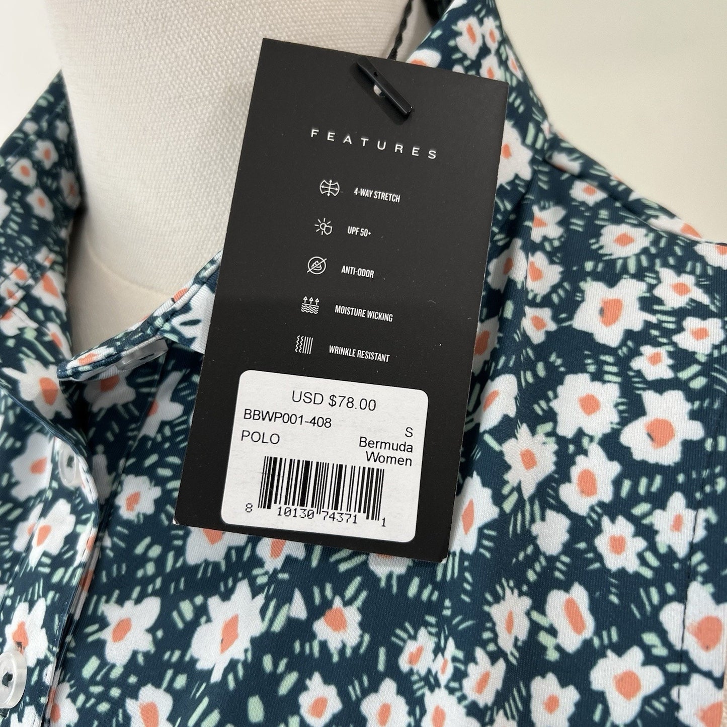 NWT Bad Birdie Women’s Sleeveless Golf Polo Small Bermuda Floral UPF 50