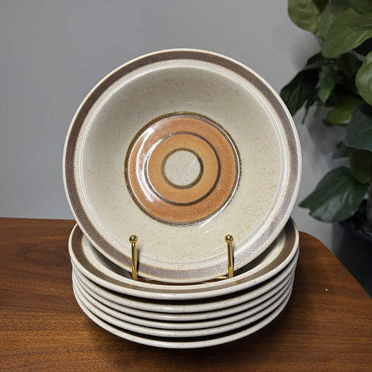 7 x Premiere Jeweltones Coral Bowls MCM Japanese Stoneware Speckle Brown Orange