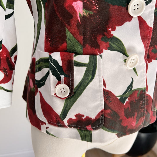 Lafayette 148 New York Women Blazer Sz 4 Petite White 3/4 Sleeve Floral Print