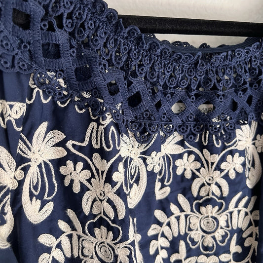 John Mark Top Tunic Shirt (S) Ruffle Boho Peasant Patchwork Eyelet Mixed Media