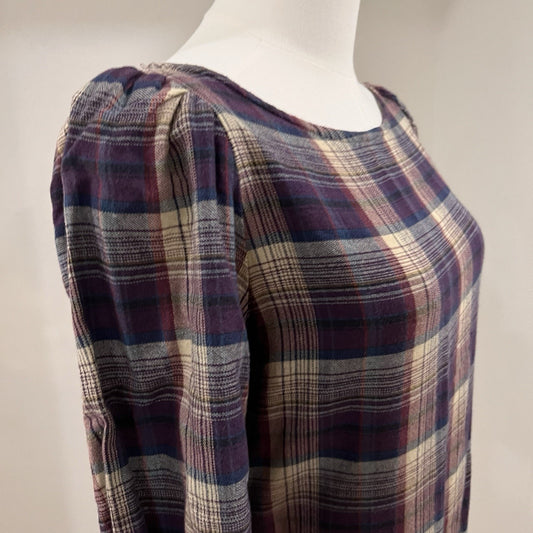Vintage Eileen West Nightgown Wool Cotton Long House Dress Sleeve Plaid Flannel