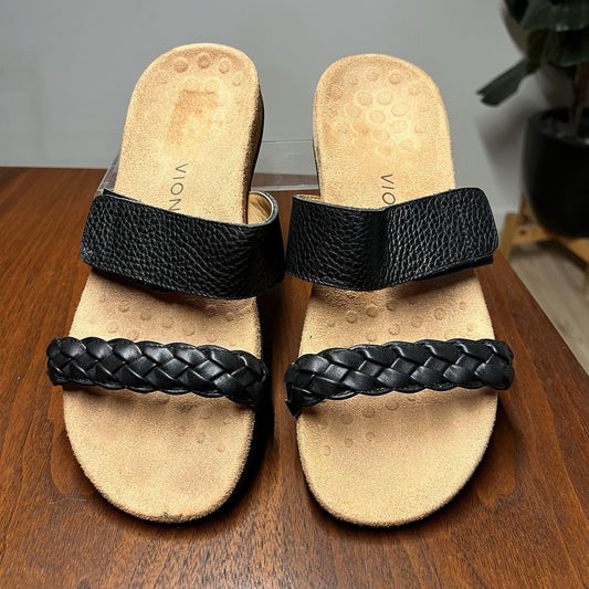 Vionic Jeanne 10 Leather Sandal Black Braided Slide Orthotic Adjustable Arch