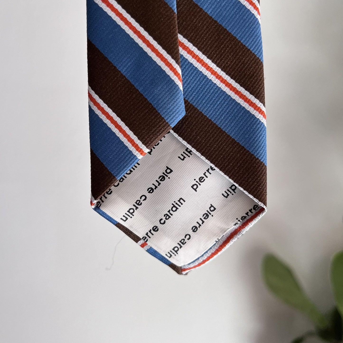Pierre Cardin Brown Blue Orange Rep Striped Necktie Retro Vintage MCM Monogram