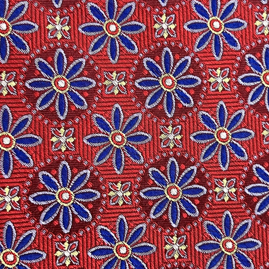 Cape Cod Neckwear Red Blue Floral Medallion All Over Print Preppy Necktie Tie