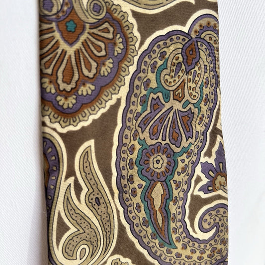 Oleg Cassini Necktie 57x4 Brown Purple Paisley 100% Silk Designer Luxury Tie