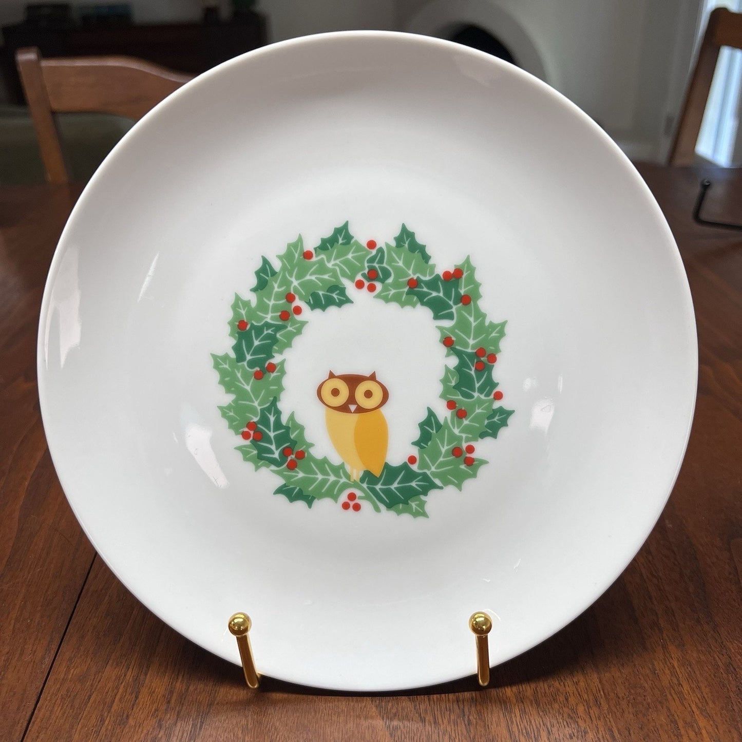 Rachael Ray HOLIDAY HOOT Salad Plates 8” Owl Christmas Tree Wreath Sleigh