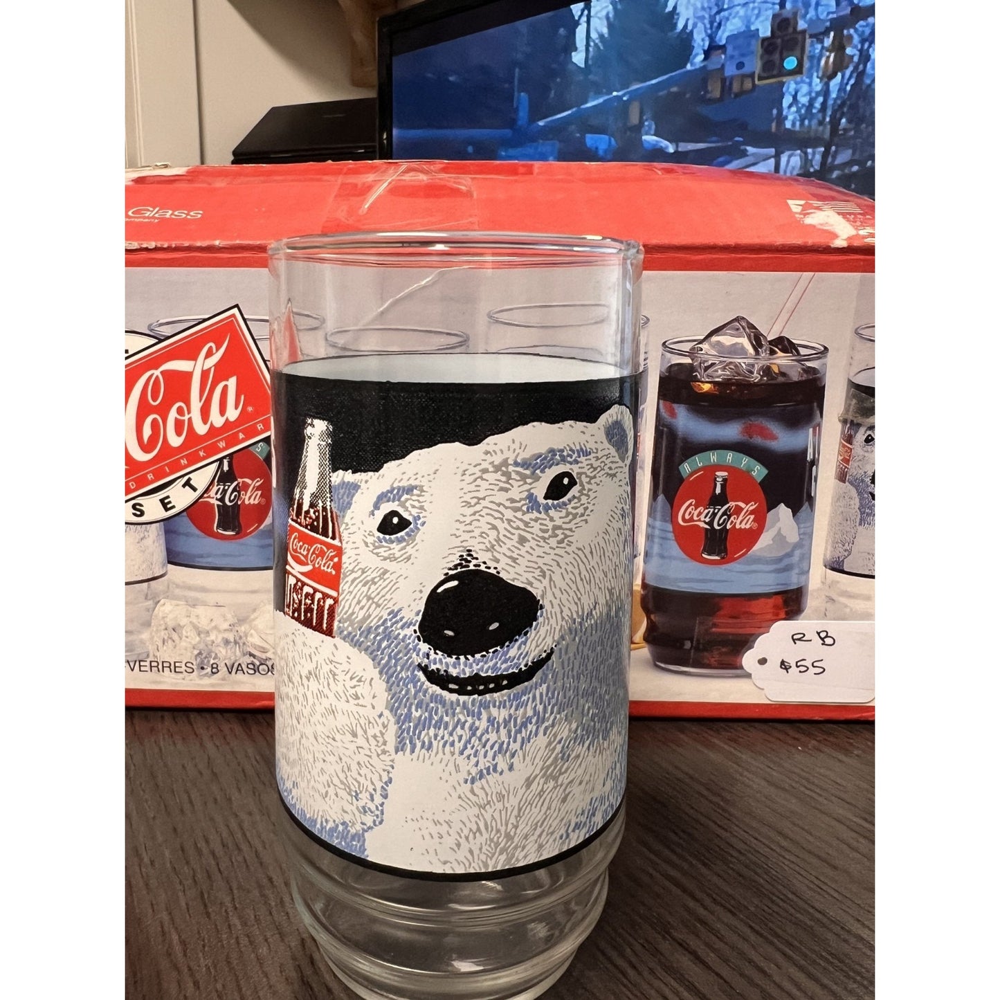 Coca Cola Christmas Polar Bear 16oz 8pc Tumbler Set 1995 Indiana Glass NIOB