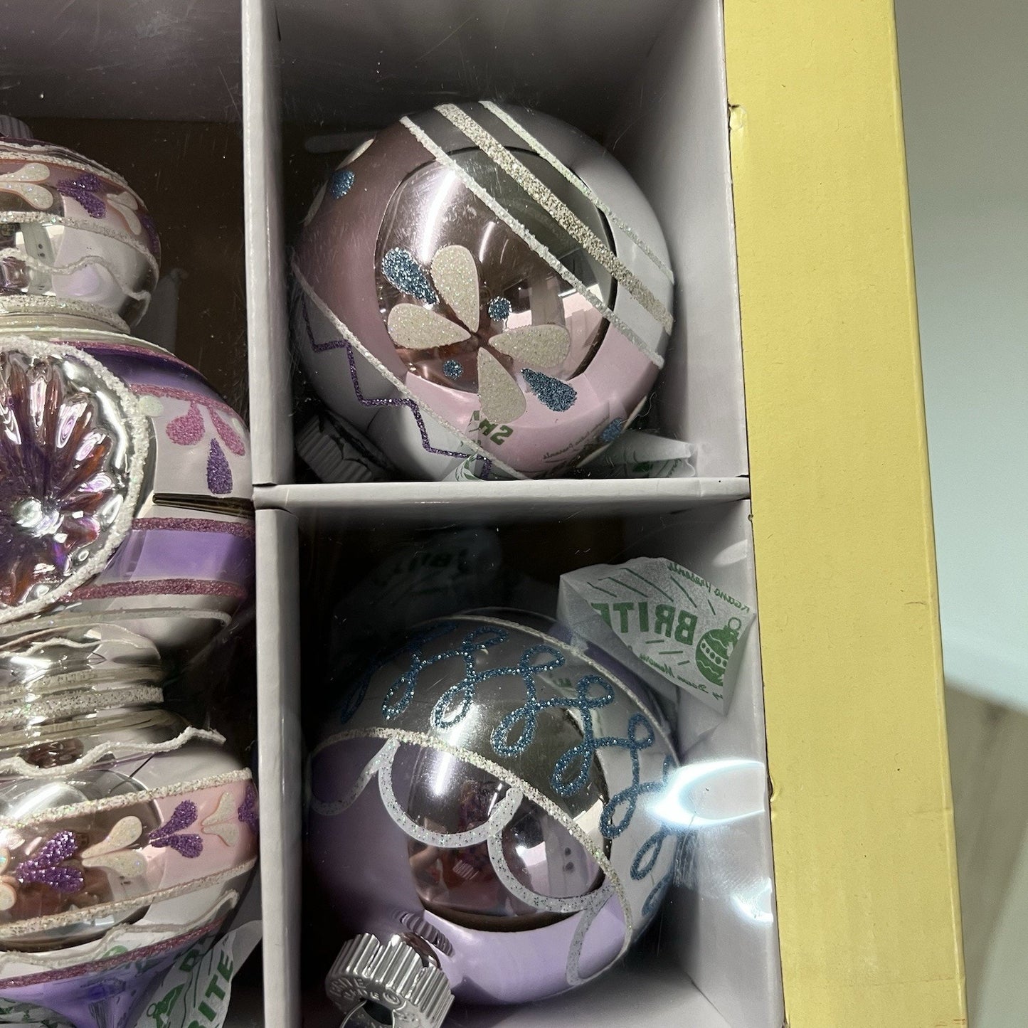 Shiny Brite Radko Pastel Christmas Ornament Reflector, Indent & Finial MCM Style