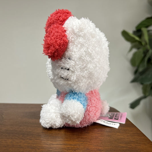 NWT Sanrio HELLO KITTY Classic Pink Overalls & Blue Shirt Red Bow Sherpa Plush