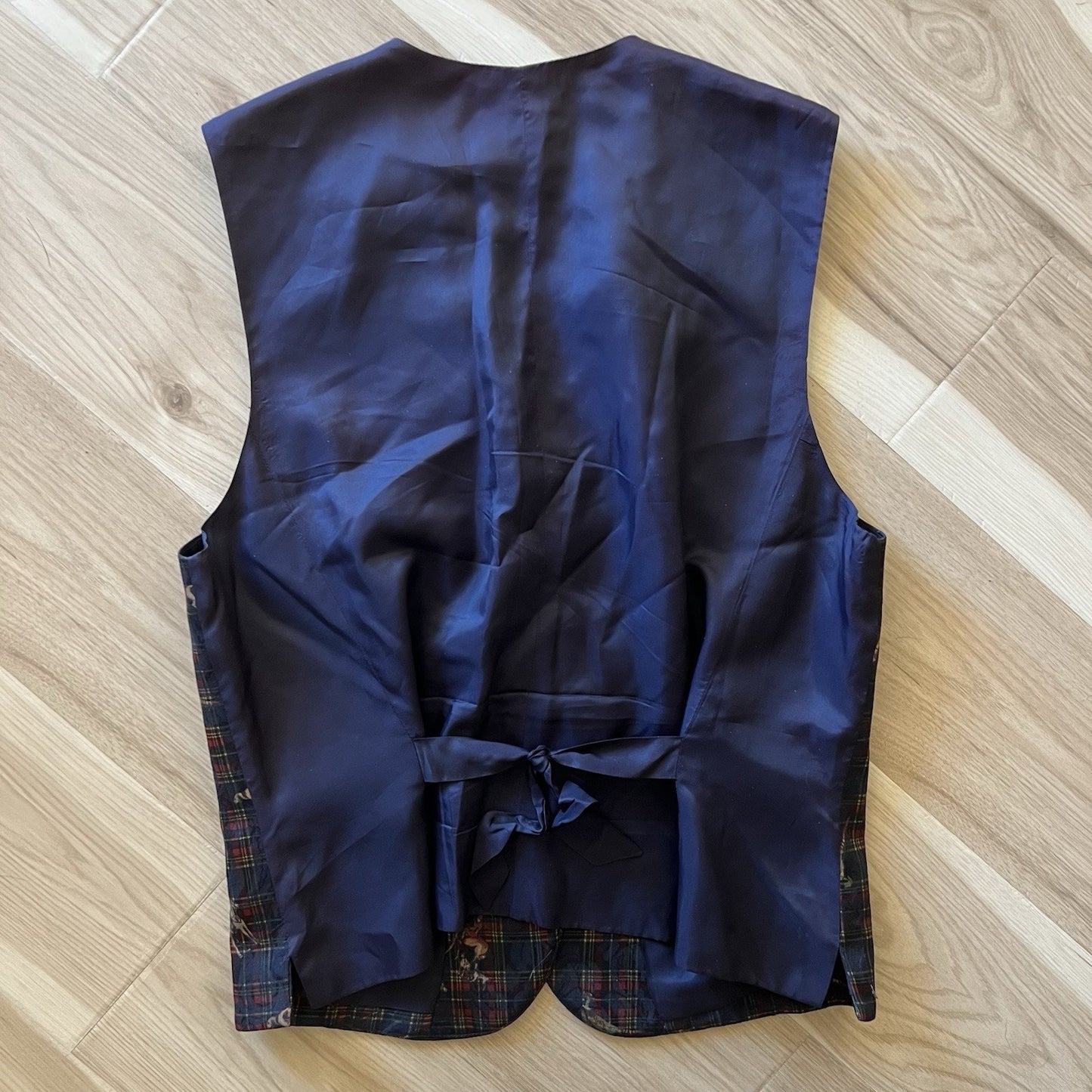 90’s LIZ CLAIBORNE Vest 12 Horse Pheasant Hunting Dog Navy Plaid Button Up