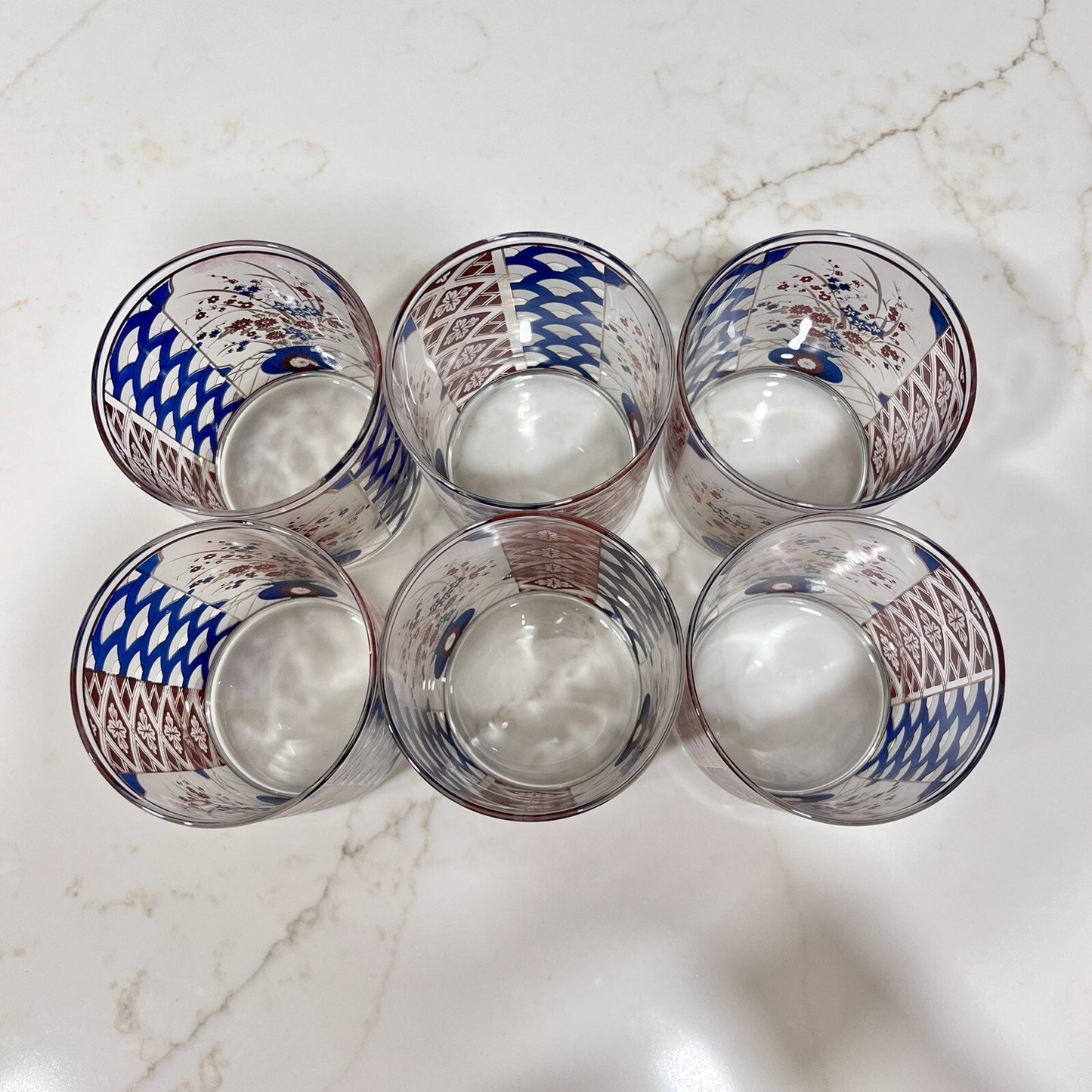 (6) 1960s Culver 22 Karat Gold ‘Chinoiserie' Pattern Rocks Glass Tumbler Barware