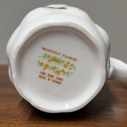 October Teacup Bone China Monthly Flower Marigold Delicate Romantic Cottagecore