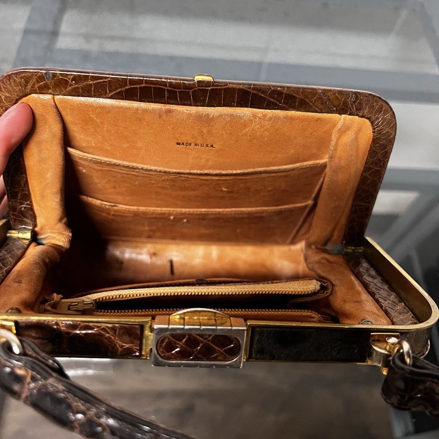 Vintage Lucille De Paris Brown Alligator Handbag Purse 1950s 1960s