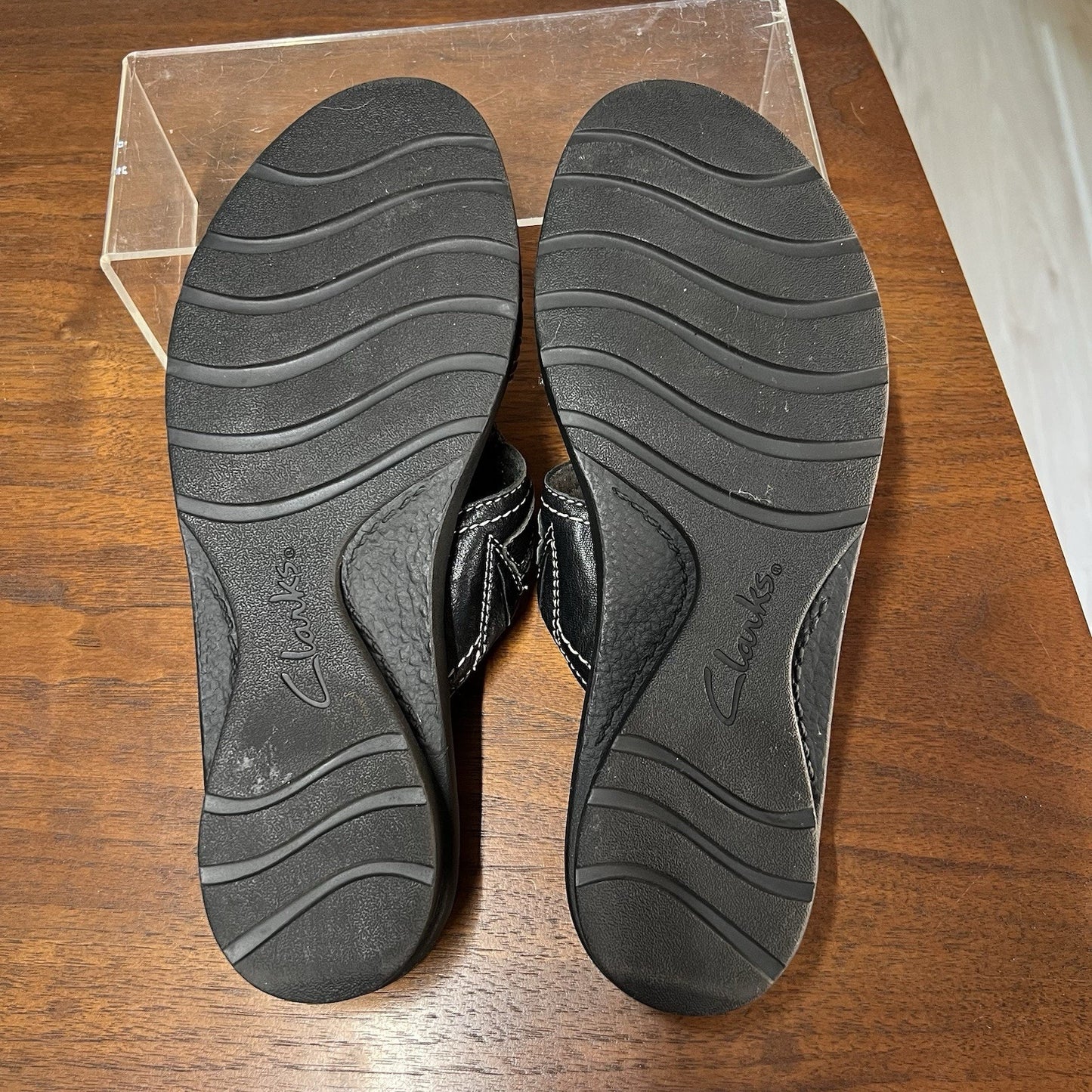 CLARKS BENDABLES 6M Black Leather Strappy Slide Sandals