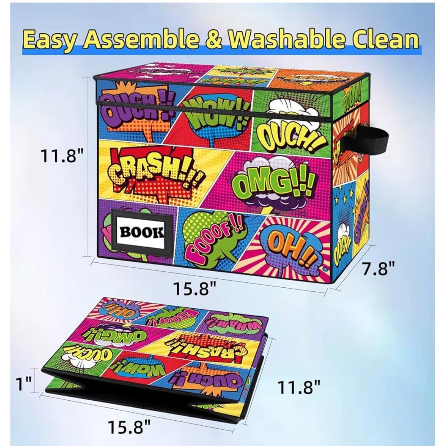Comic Book Storage Box 4-Pack Vintage Pattern Cotton/Linen Material Collapsible