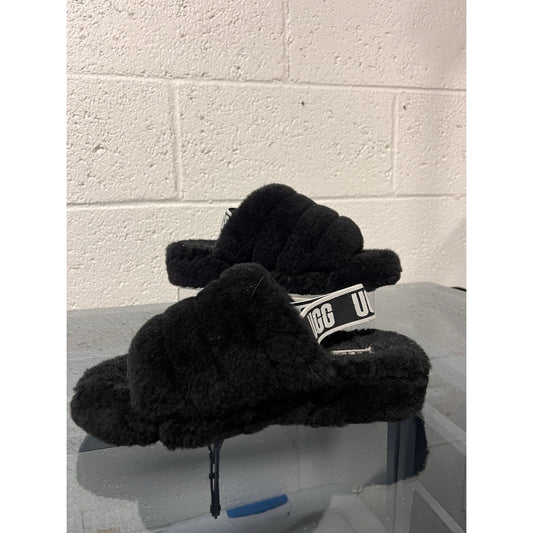 UGG Australia Fluff Yeah Women's Slide Sandal, Size US 7 - Black Strap Heel