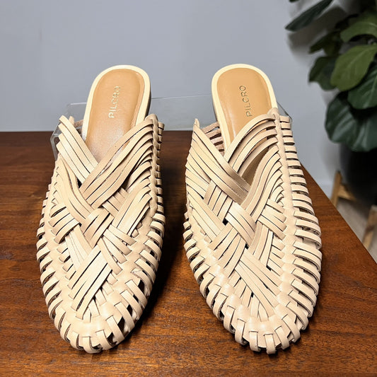 NEW Anthropologie Pilcro 7M Woven Leather Sandal Boho Coastal Beach Tan Neutral