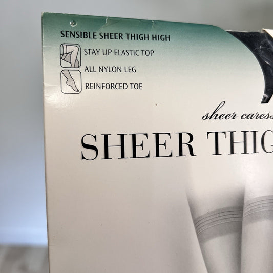 Vintage Sheer Caress Black Thigh High Average Nylon Elastic Top Reinforced Toe