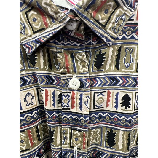 Columbia Outdoor Pattern Button Up Collared Short Sleeve Shirt Sz. Large