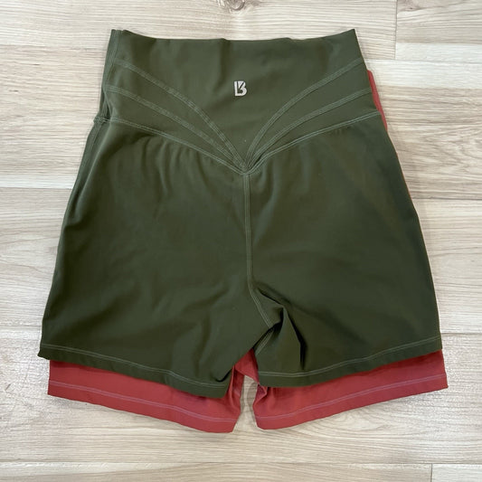 2 Pairs Buff Bunny Biker Shorts Green Pink (M) 4” Scrunch Cross Over Waist V Cut